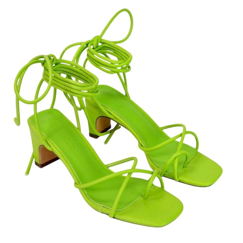 XY London Womens/Ladies Atlas Strappy Square Toe Lace Up Mid Block Heel Sandals